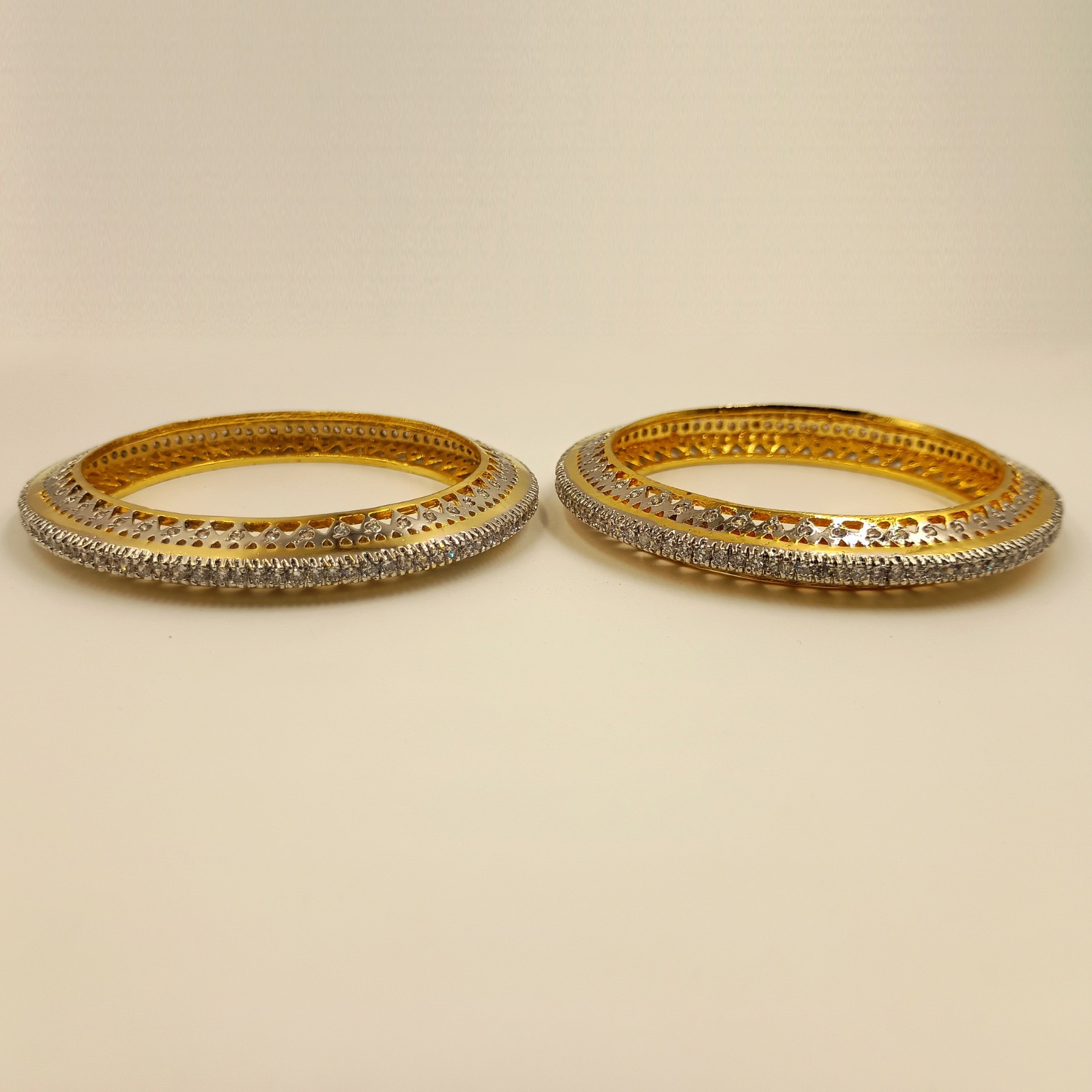 South Indian Style CZ Bangle Set, 22K Gold Plated, Elegant Handmade Bridal Set