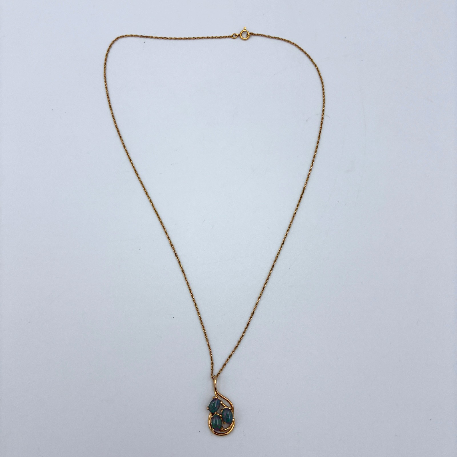 Vintage Opal Triplet Necklace Pendant w/ Gold Filled Chain 17″