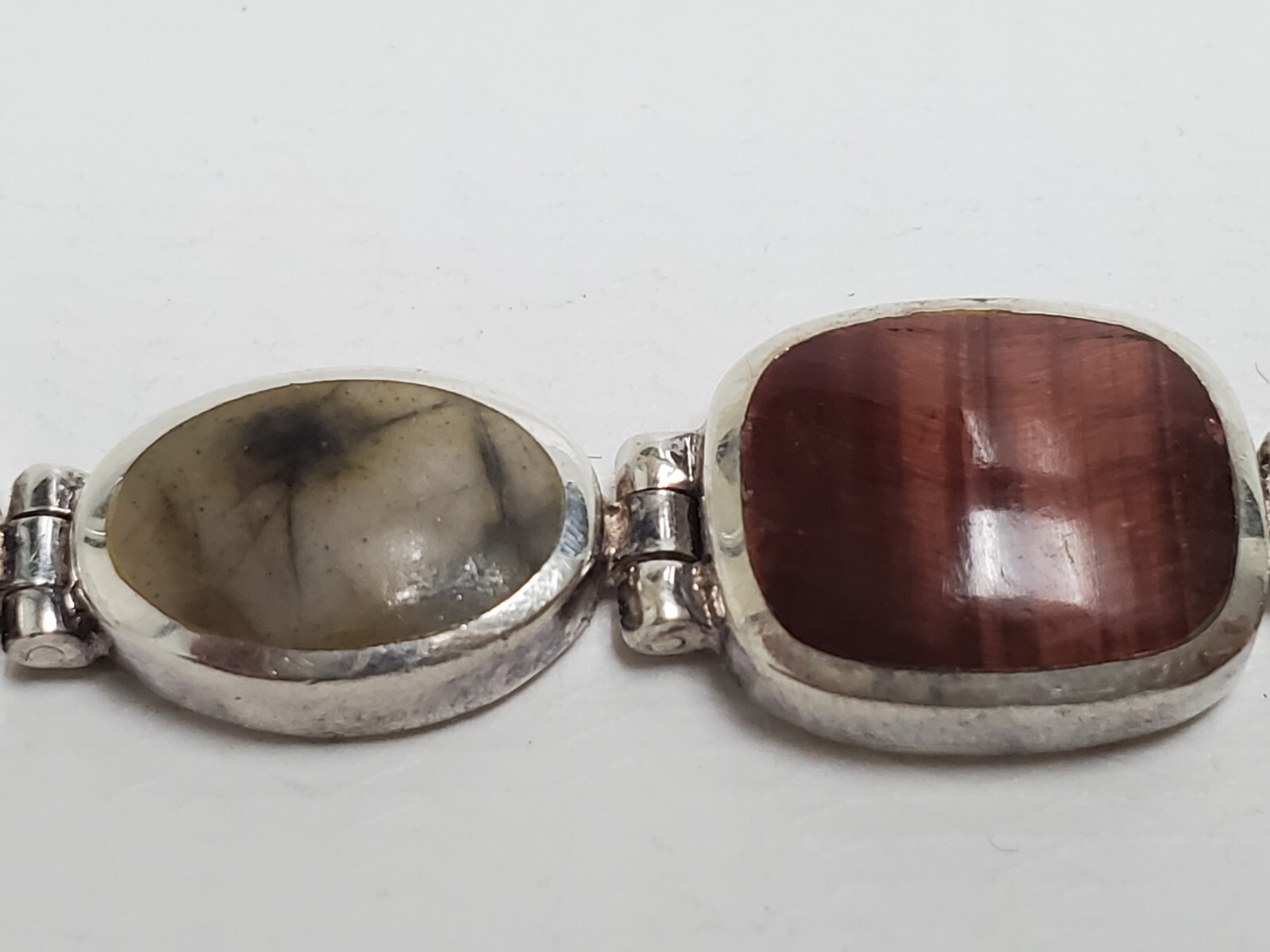 Vintage Red tiger’s eye & Ocean Jasper 925 Silver Bracelet Women 7″ 30g