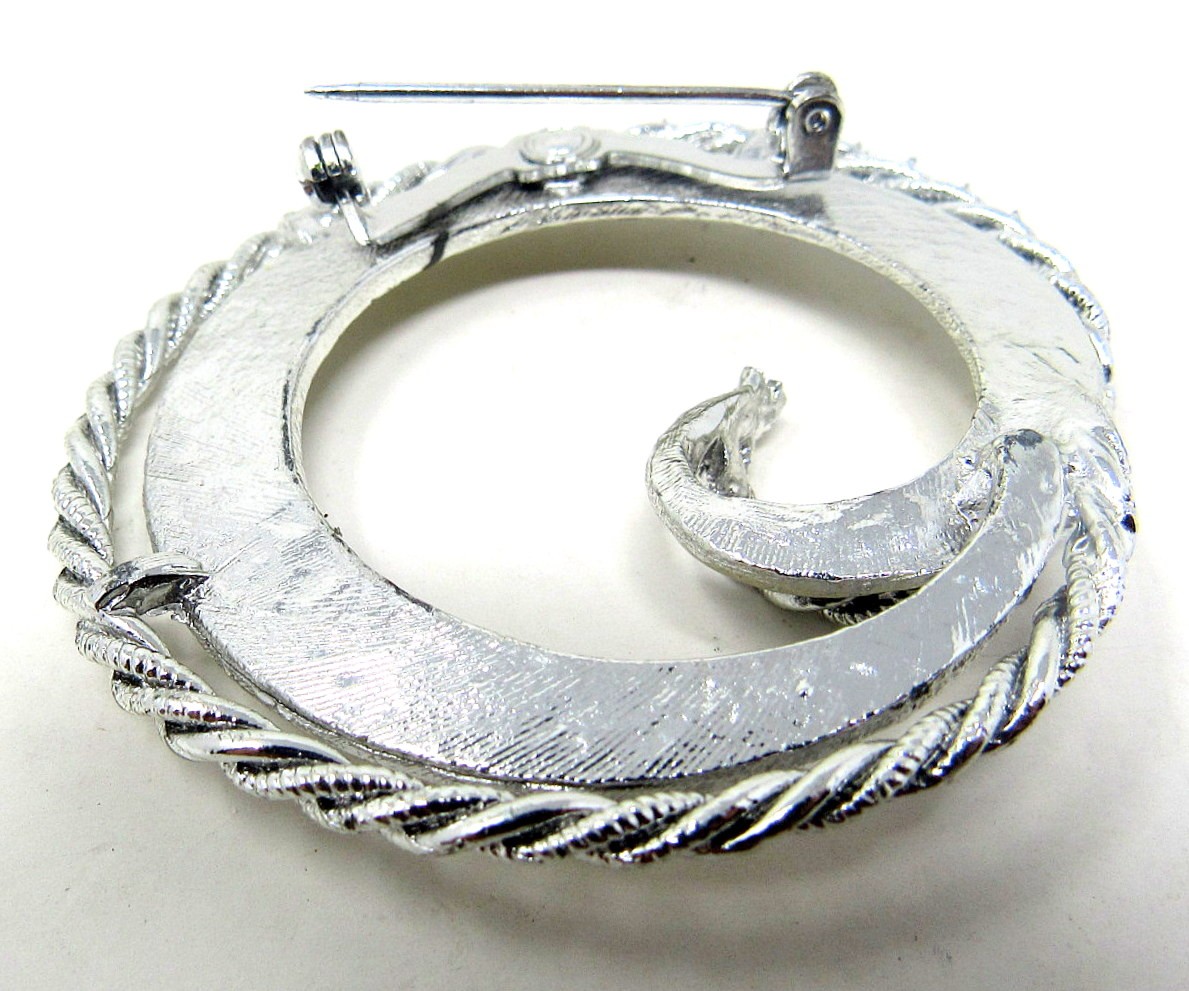 Silver Circle Pin with Swirl 2in Brooch Scarf Holder Twisted Edge US Seller us