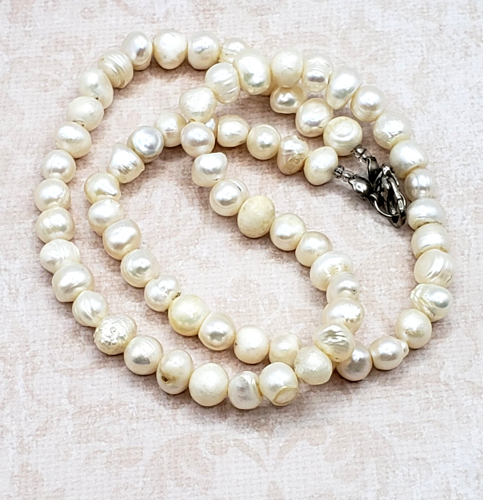Vintage Estate 6mm – 7mm Pearl & Bead Necklace 925 Sterling Silver 18”