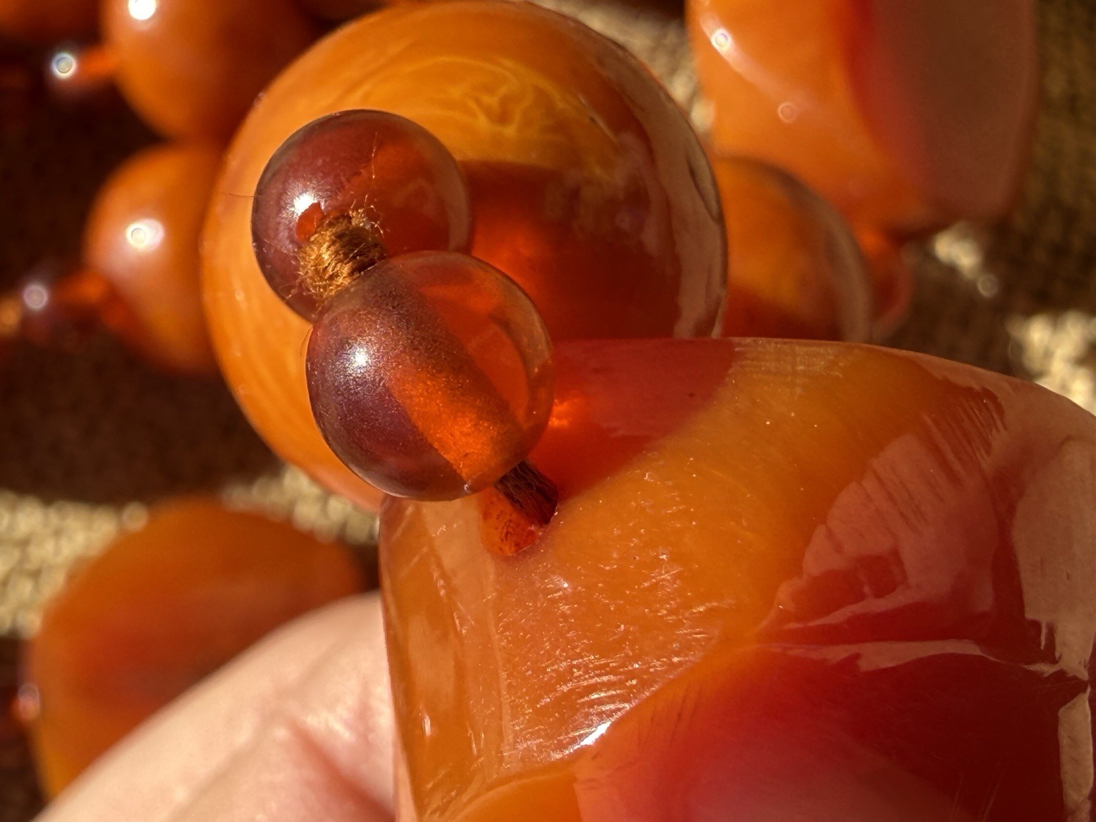 Vintage 100g Cherry Orange Catalin Bakelite Art Deco Mixed Bead Necklace 31”