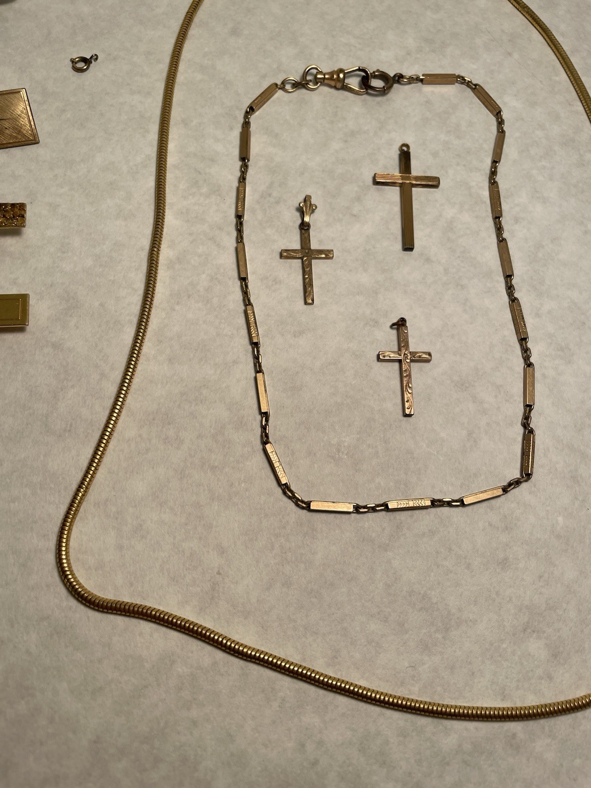 1/20th 12k Gold Filled Jewelry Lot Necklaces Clips Pocket Watch Chain 59.8 Grams