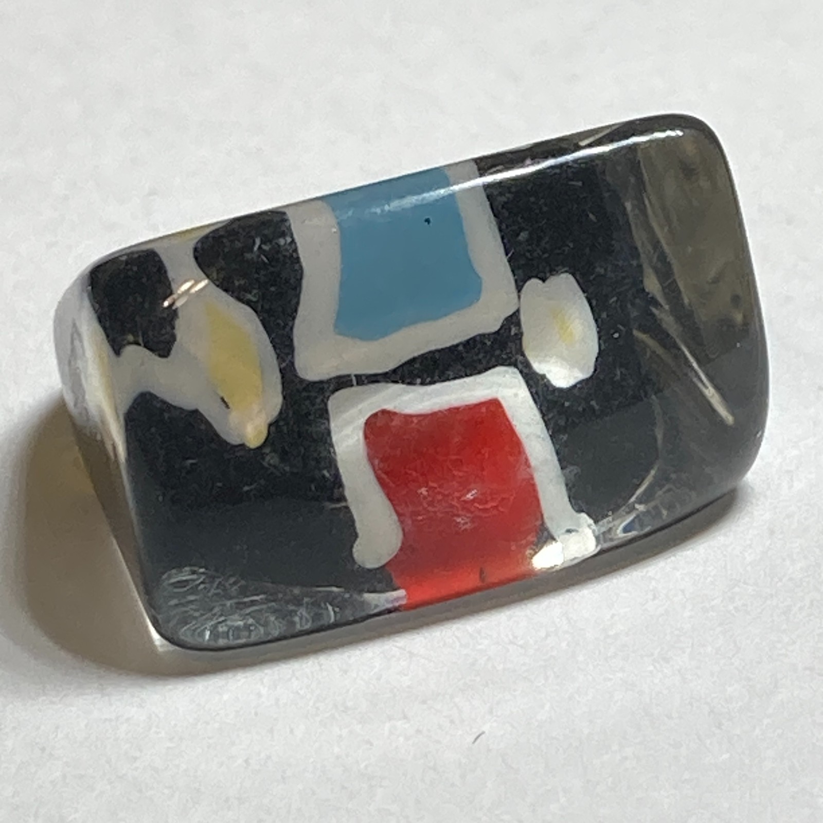 Vintage Acrylic Lucite Cocktail Ring Size 6 6.5 Black White Geometric Hand Made