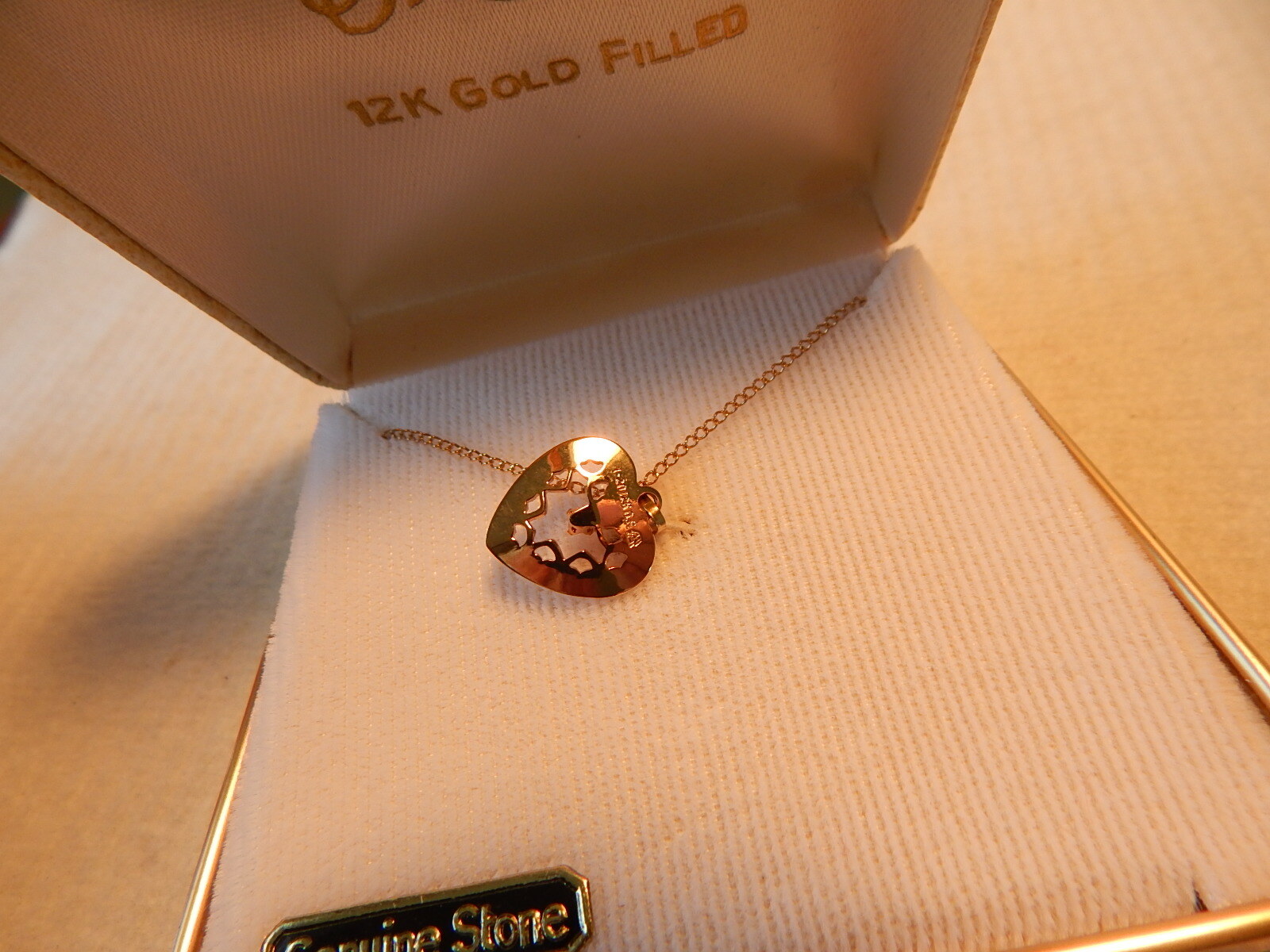 VTG 1960S MARVEL MARNEL 1/20 12K GF HEART W / CHAIN W/ BOX NECKLACE UNUSED STONE