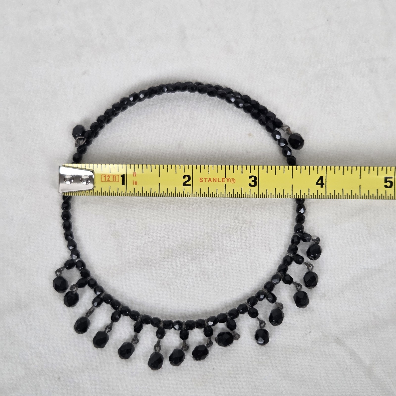 Vintage Black Crystal Wire Choker Beaded Necklace Cocktail Party Elegant Sparkle