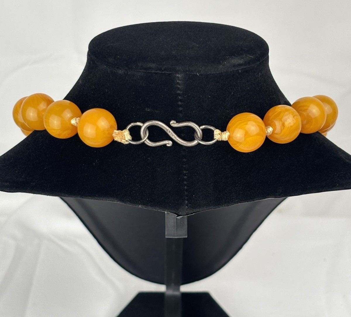 Vintage Butterscotch Amber Beaded Necklace Sterling Silver 925 S Hook Chunky