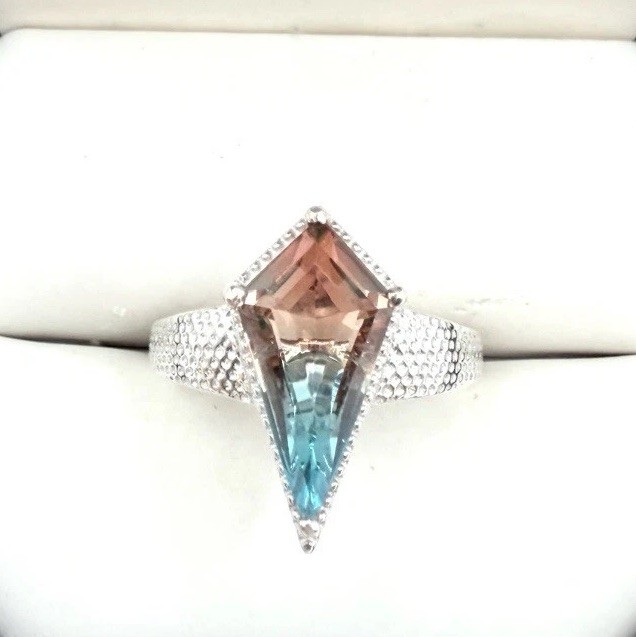 Unusual Sterling Silver Kite Cut Genuine AMETRINE Ring STS Sz7 Vintage Jewelry