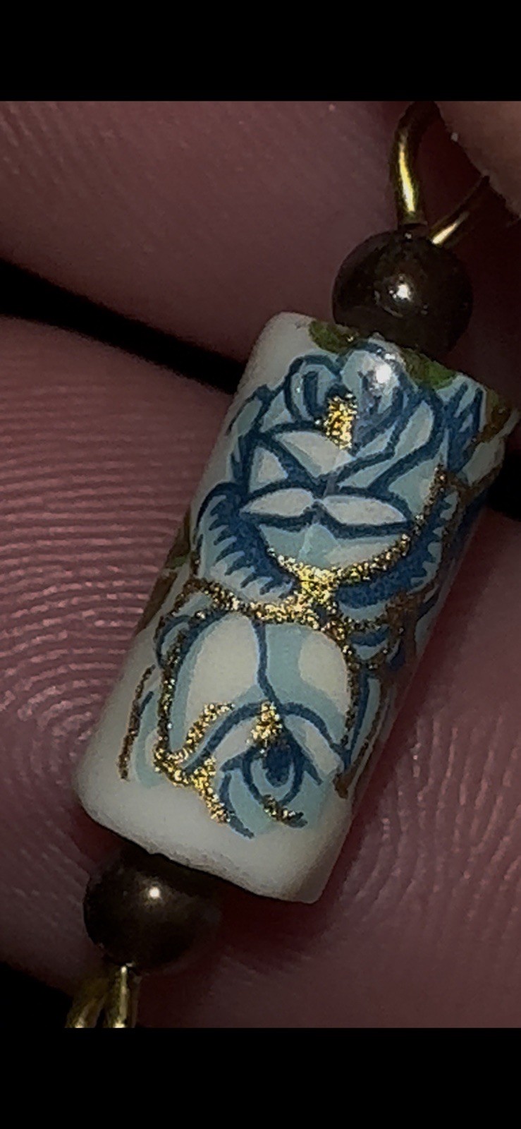 Vintage Japanese Tensha Blue Rose Porcelain Heart Necklace With Match Bracelet