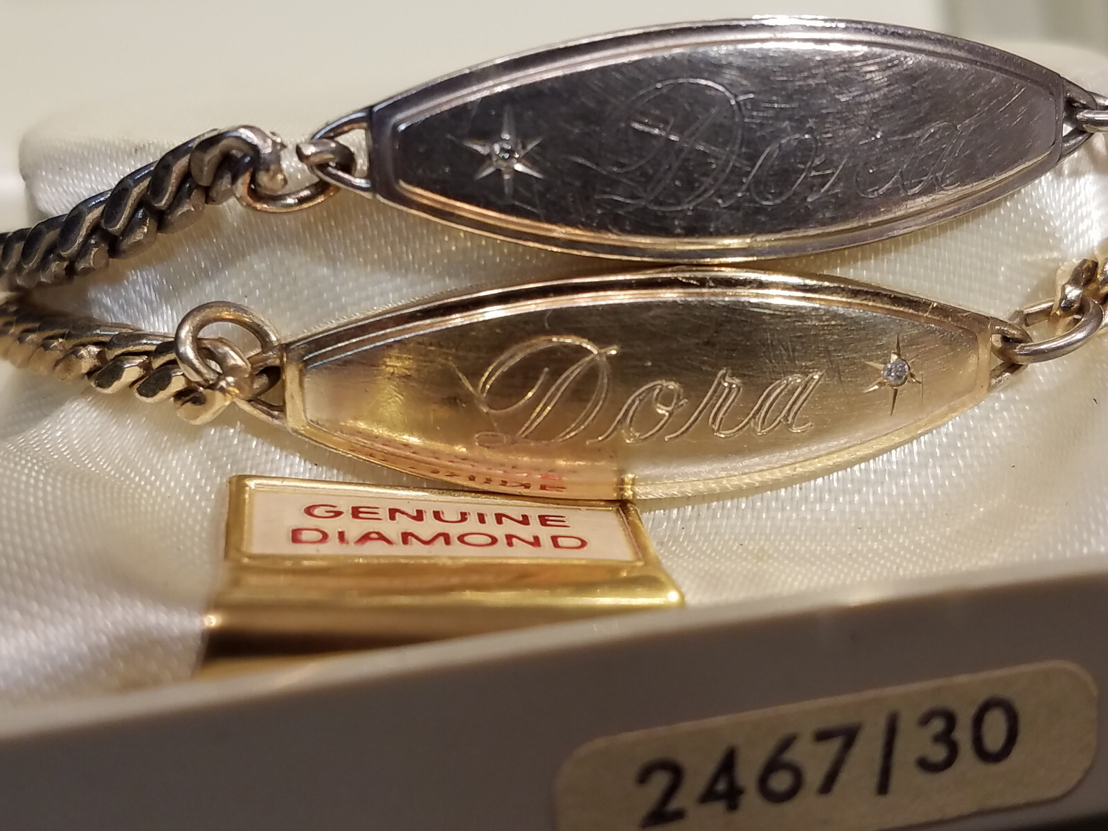 Lot Of 2 Identity Bracelet Speidel Diamond Accent Engraved ID Chain