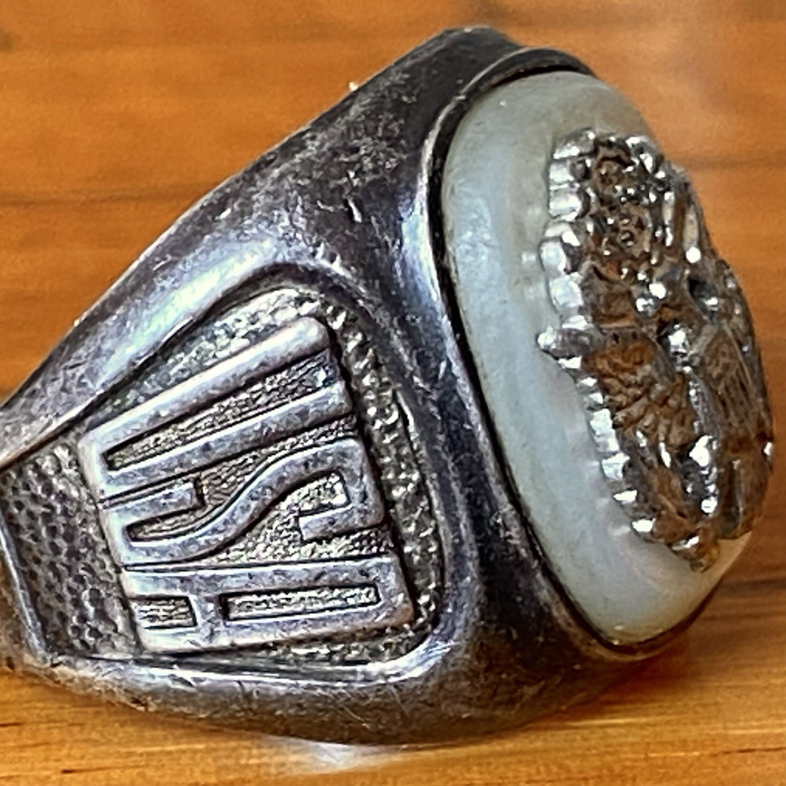 Vtg 40’s C&C Sterling Silver US Army Ring WWII 925 Mother of Pearl sz 10.5 ~READ