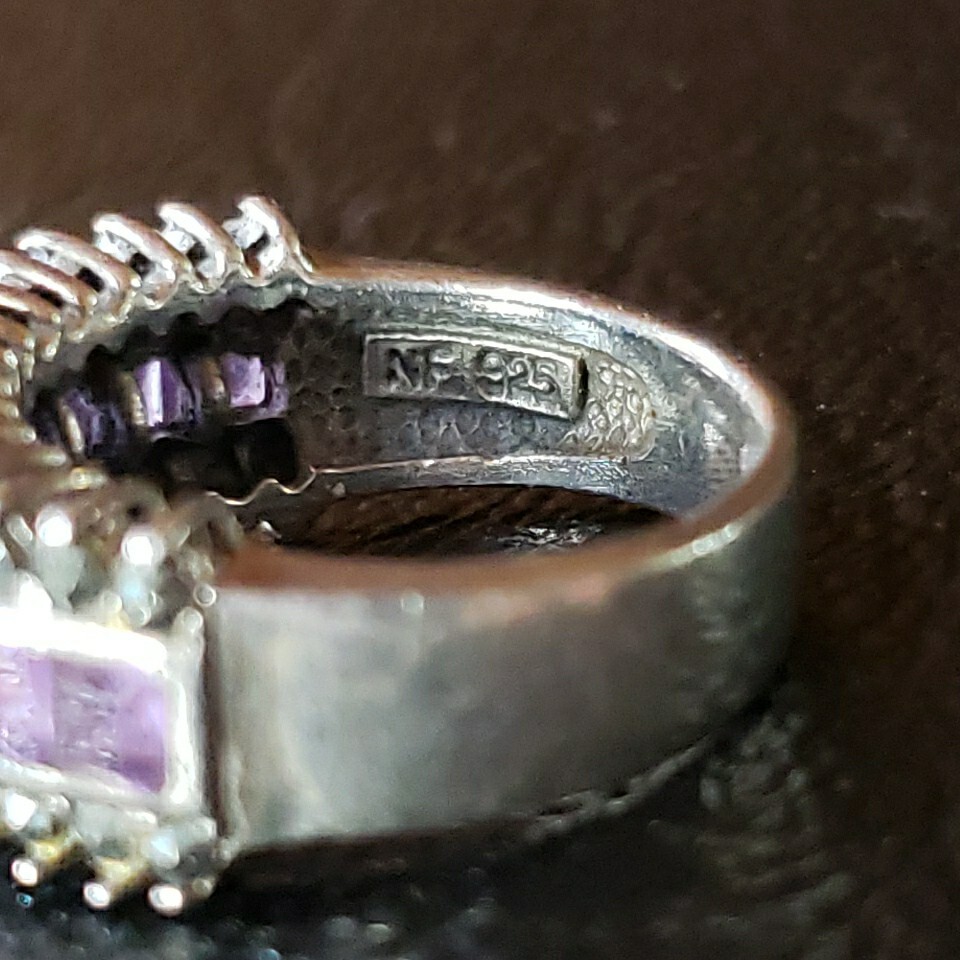 Sterling Silver/Amethyst/Marcasite Vintage Ring-size 6-nickel free