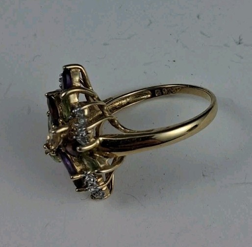 925 Silver Amethyst Peridot Garnet & Topaz Cocktail Ring Fruit Salad Sz 6.5