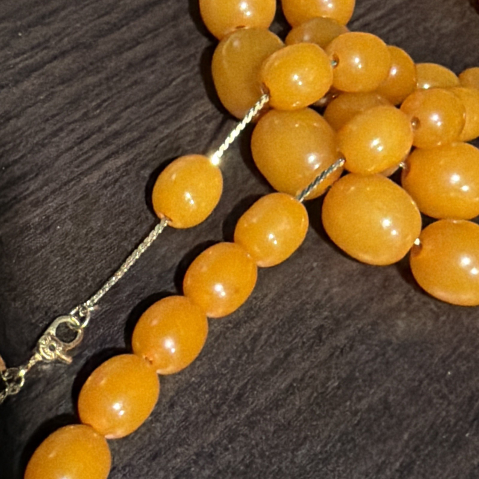 Vintage Butterscotch Bakelite Tested Graduating Beads 30” Gold Plate Necklace