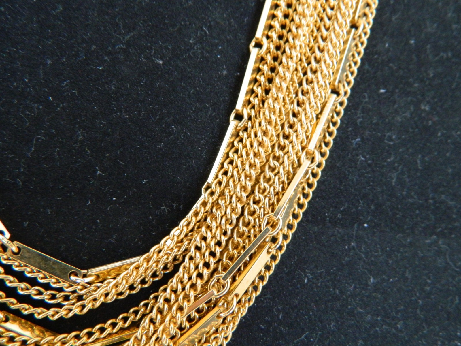 Vintage Mid Century Multi Strand Layered Fancy Link Choker Necklace Gold Tone