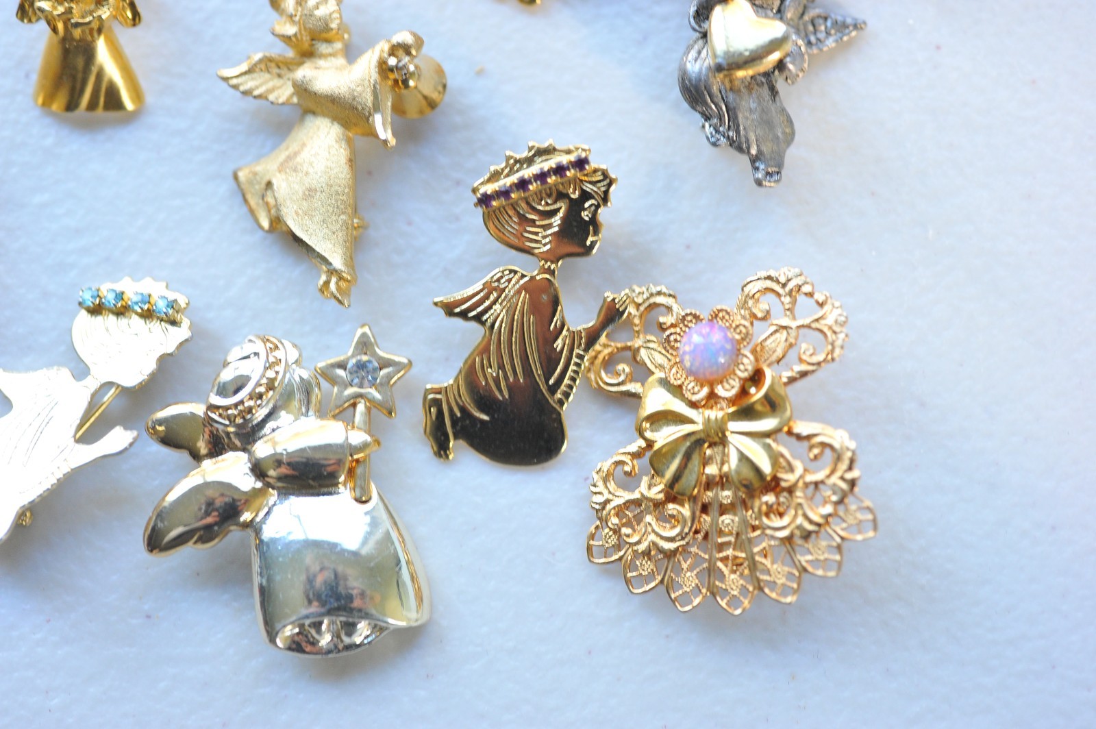 Large LOT ANGELS BROOCH pin gold silver rhinestone enamel 1 signed jane MN12