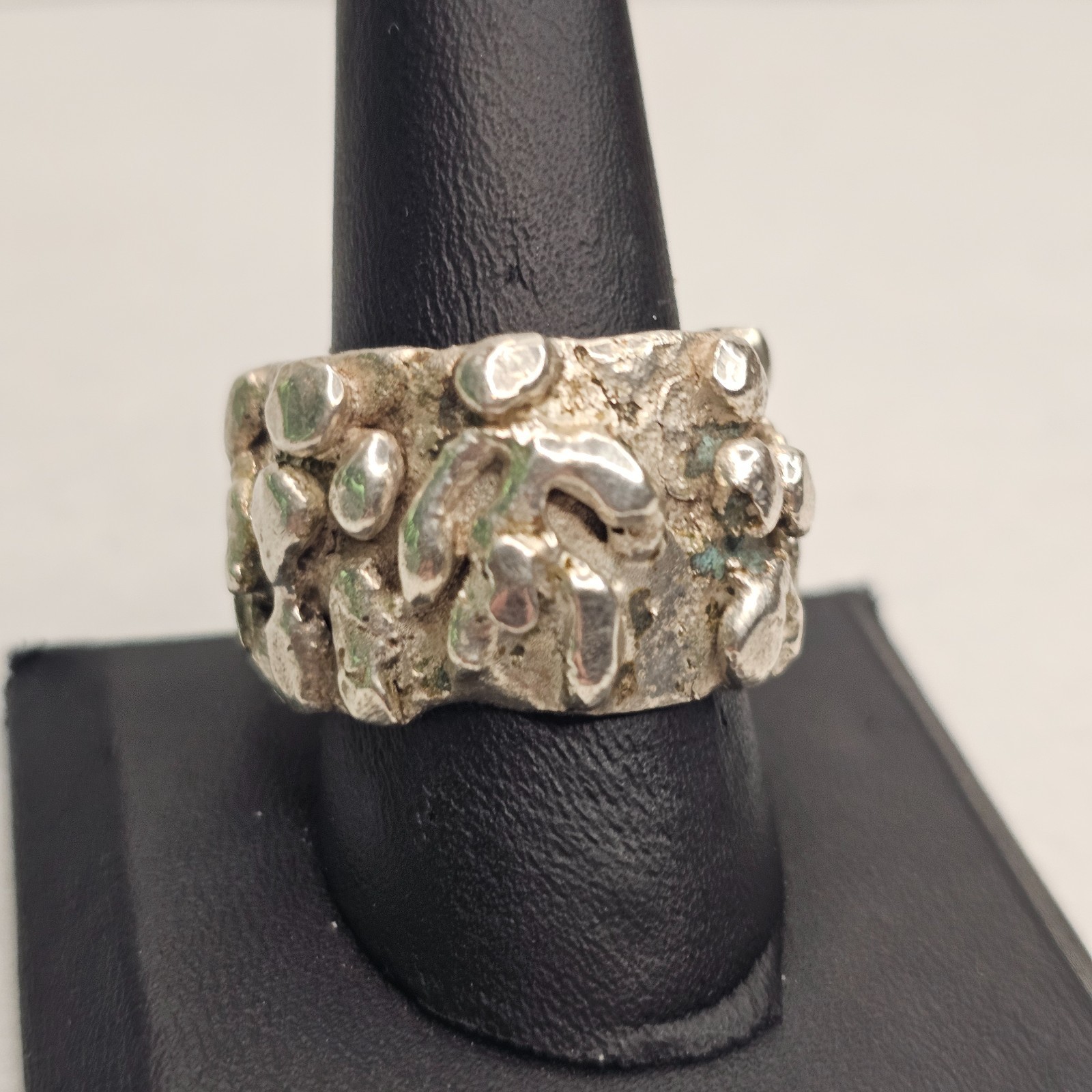 Vintage Brutalist Sterling Silver Abstract Figural Wide Band Ring Size 10 26.85g