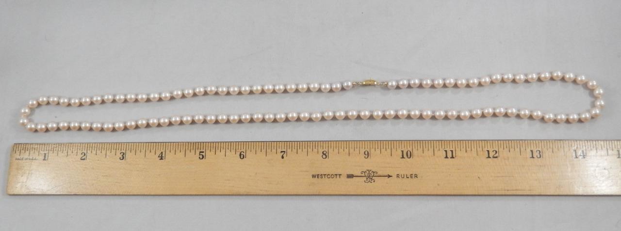 Vintage Signed Monet 30″ Faux Pearl 6.4mm Glass Bead Strand Necklace M0416