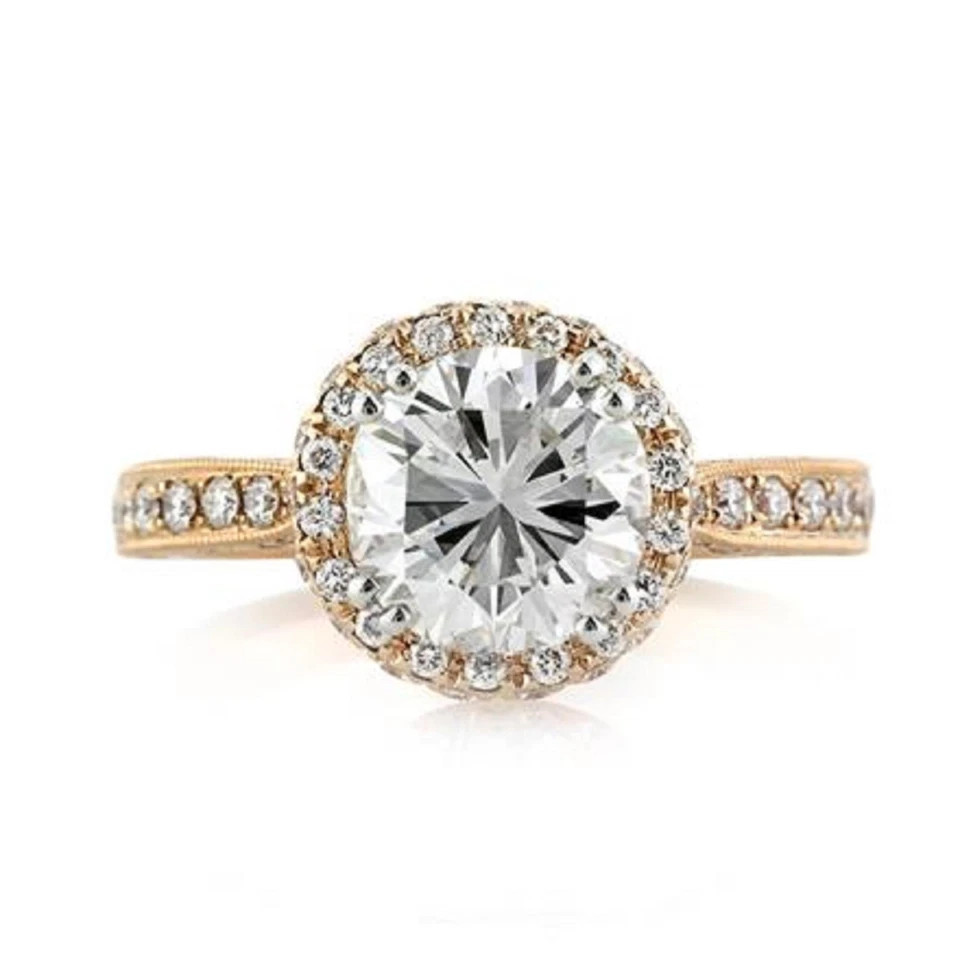 Multi Stone 2.50CT Round Cut White Moissanite With 10K Yellow Gold FN Women Ring