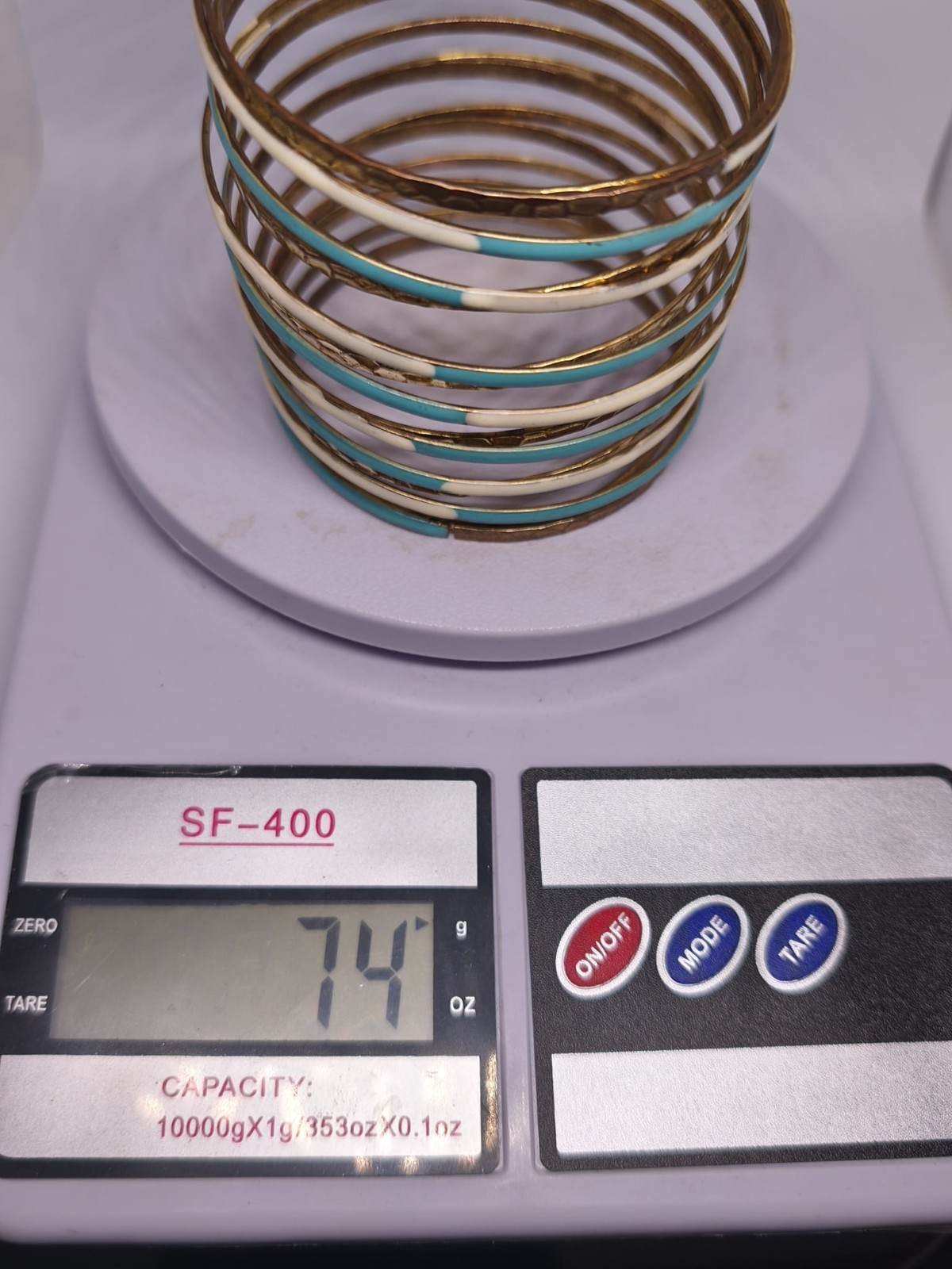 Vintage Copper Brass Bangle Bracelet Set Turquoise White Enamel Stackable Boho