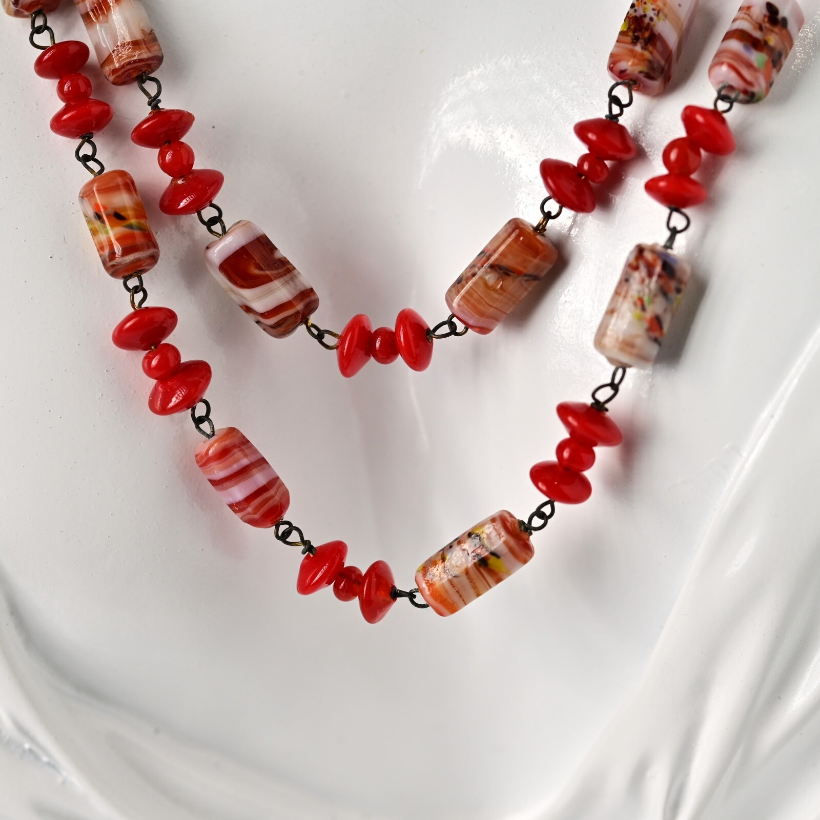 Vintage Original Italian Venetian Silver Murano Art Glass Beaded Estate Necklace