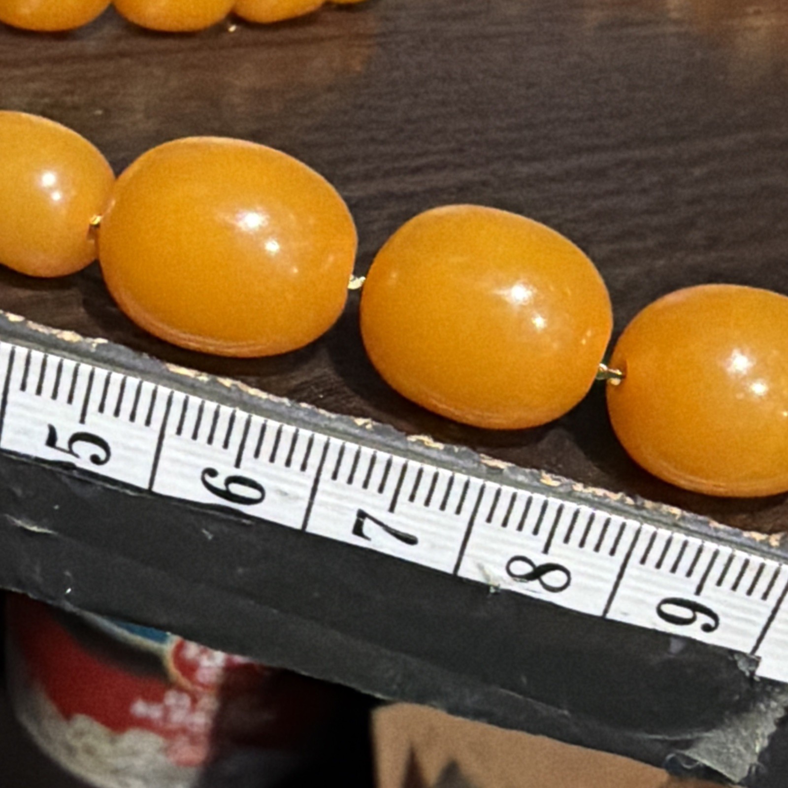 Vintage Butterscotch Bakelite Tested Graduating Beads 30” Gold Plate Necklace