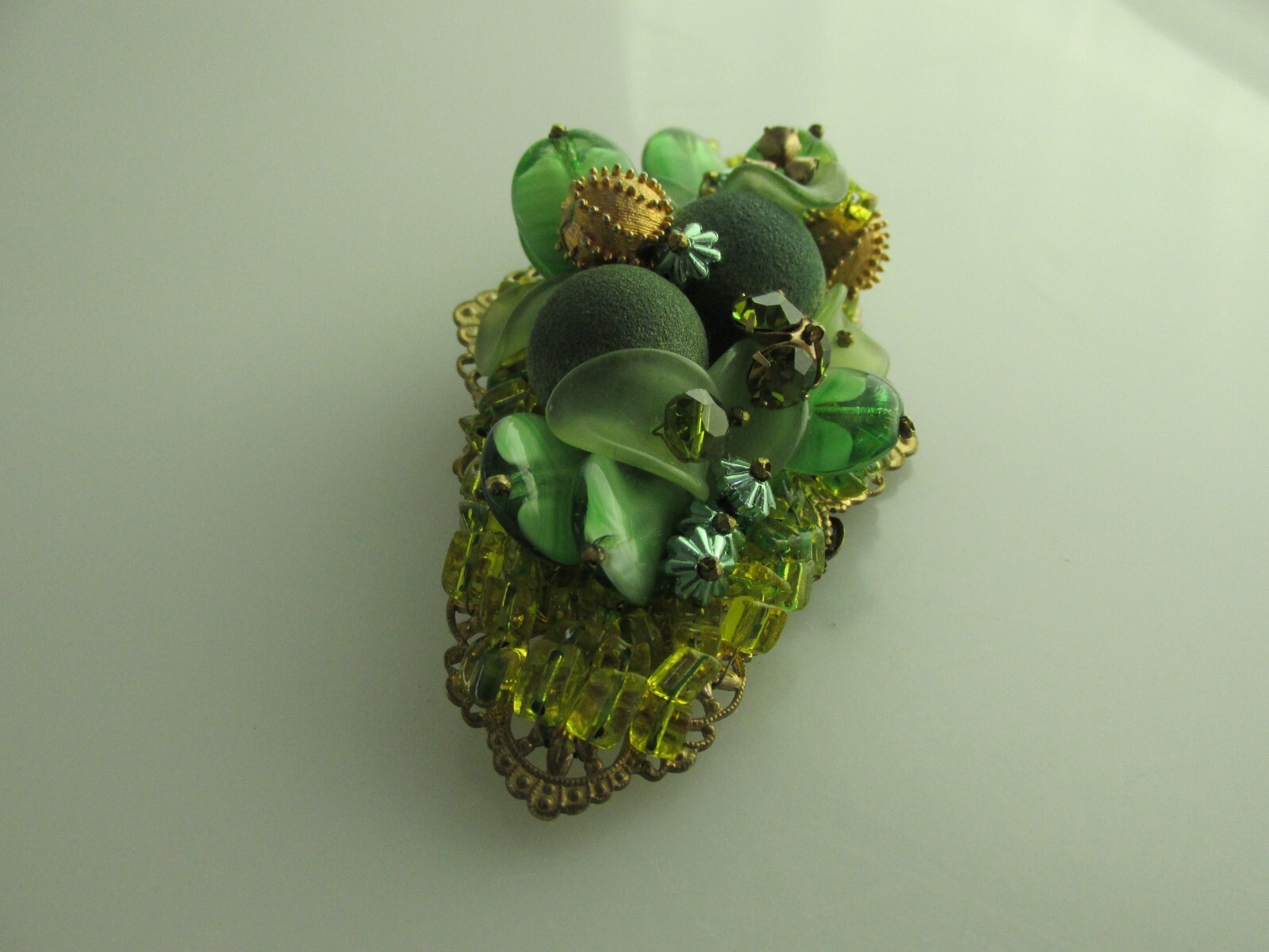 Estate Miriam Haskell Green Cluster Brooch Large Beaded Statement Piece