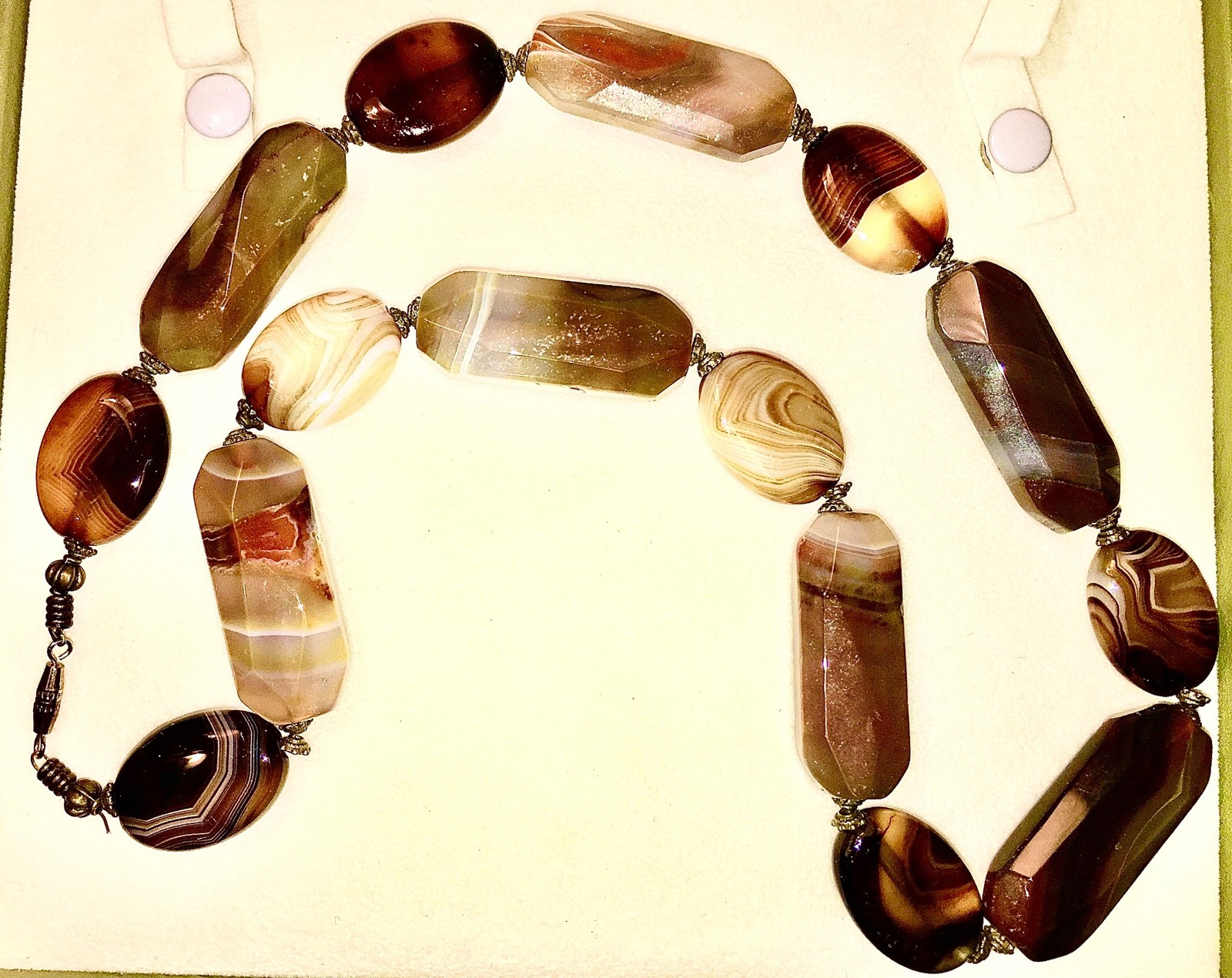 Antique Scottish Banded Agate Necklace Natural Stone Victorian Vtg Antique 22”