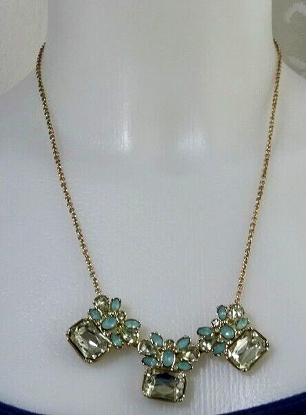 Fancy Banana Republic Pendant Necklace with Clear and Light Blue Lucite Settings