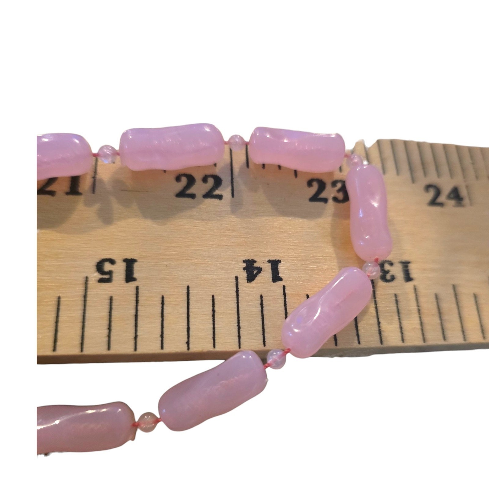 Necklace Vintage Pink Plastic Bead Glows Under Blue Light Flapper 48″ SKU2382