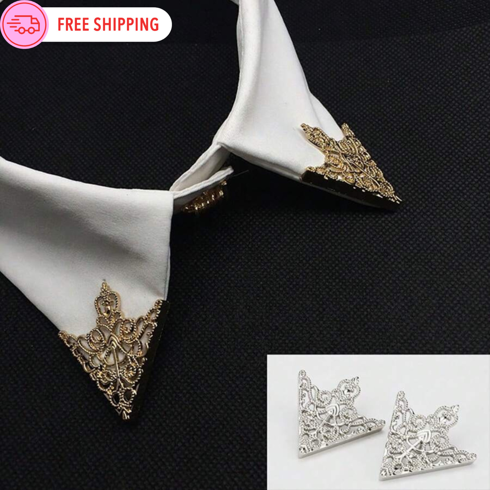 Vintage Brooch Pin Triangle Hollow Out Unisex Lapel Pin For Shirt Collar Decor