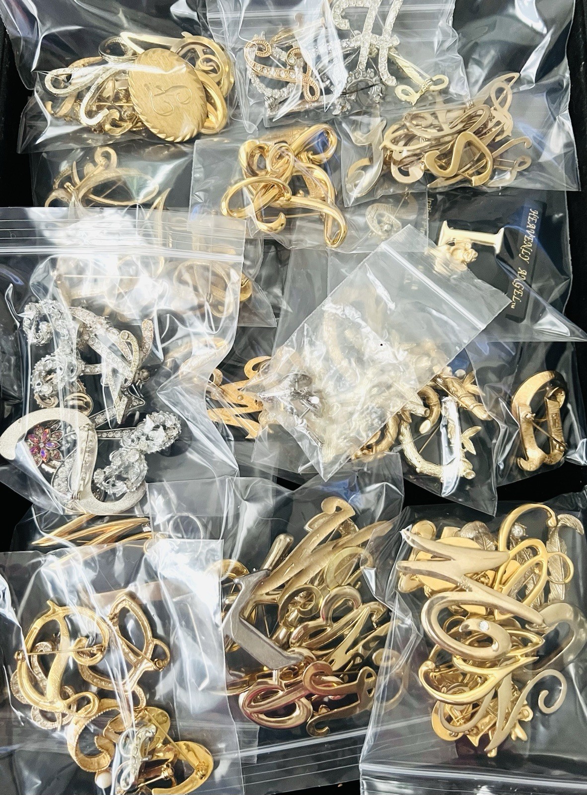 100 Vintage INITIAL Letter Brooch Pins Lot 35 Signed Trifari Sarah Anne Klein