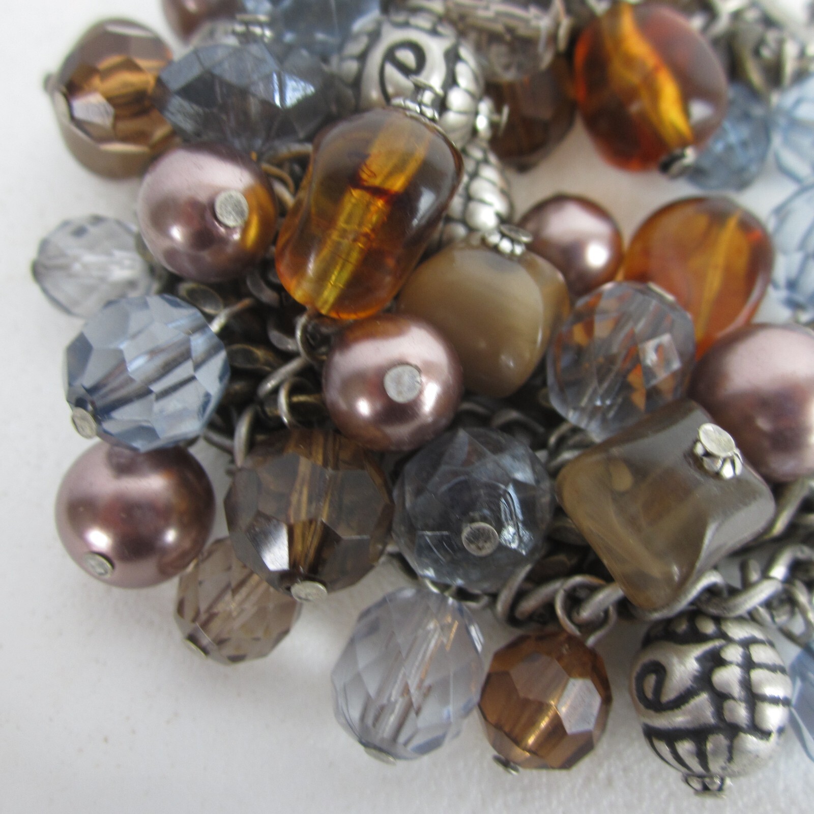 Chicos Charm Bracelet Amber Blue Mauve Purple Antique Silvertone Multiple Beads