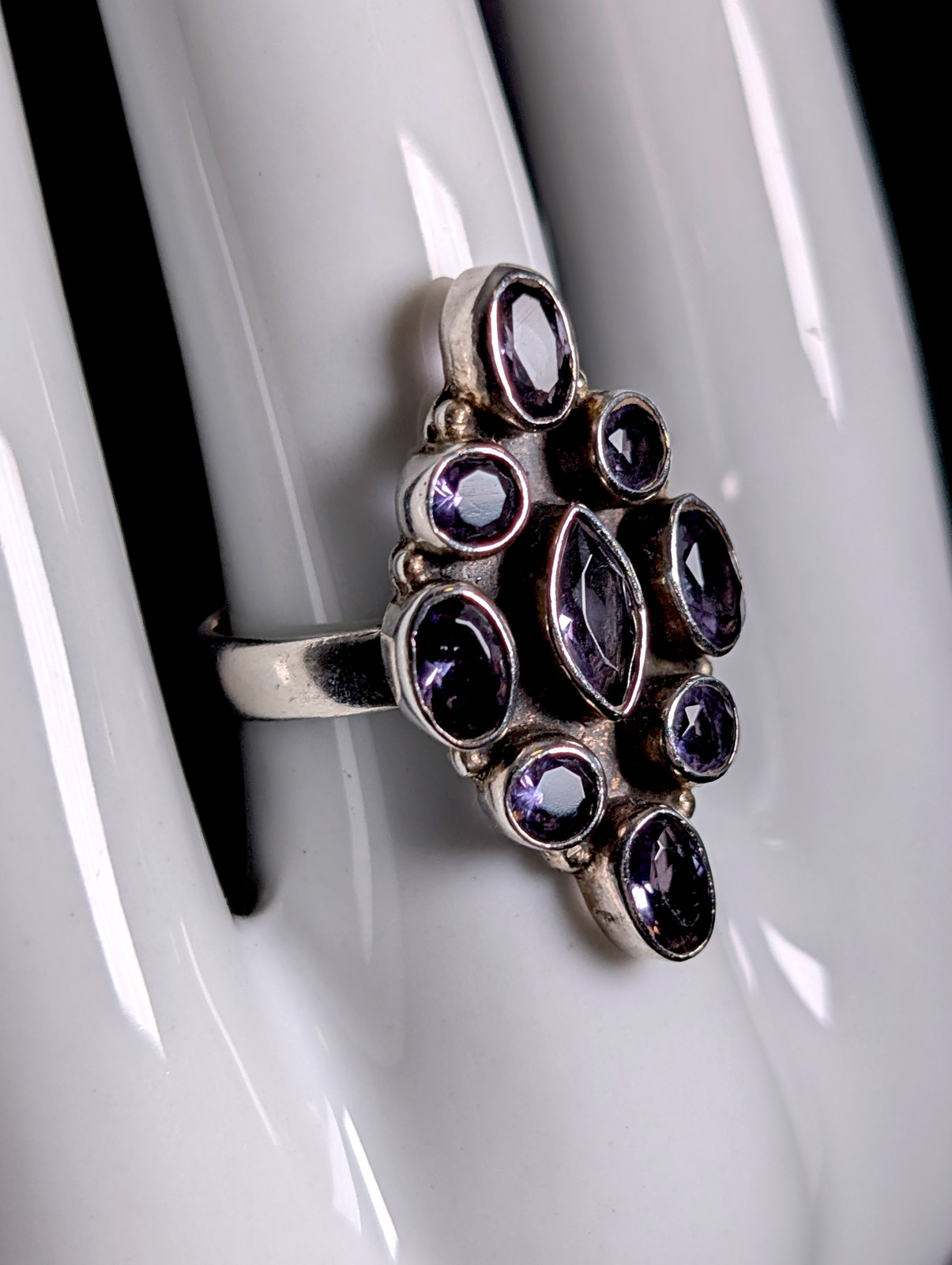 Vintage Artisan Multi-Cut Simulated Amethyst Sterling Silver Ring