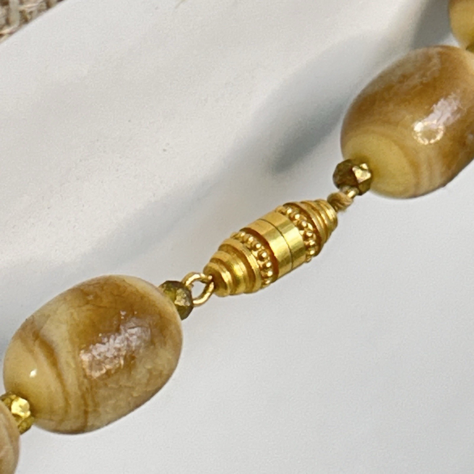 Vintage Chunky Necklace Golden Brown 25″ Statement Graduated Oval Beaded
