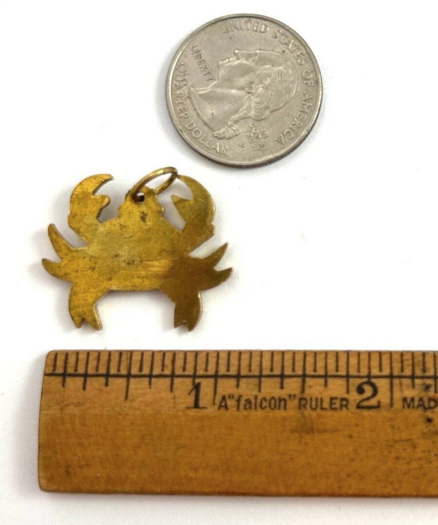 Vintage Crab Charm Pendant Etched Brass Vintage Jewelry Nautical Charm Gift