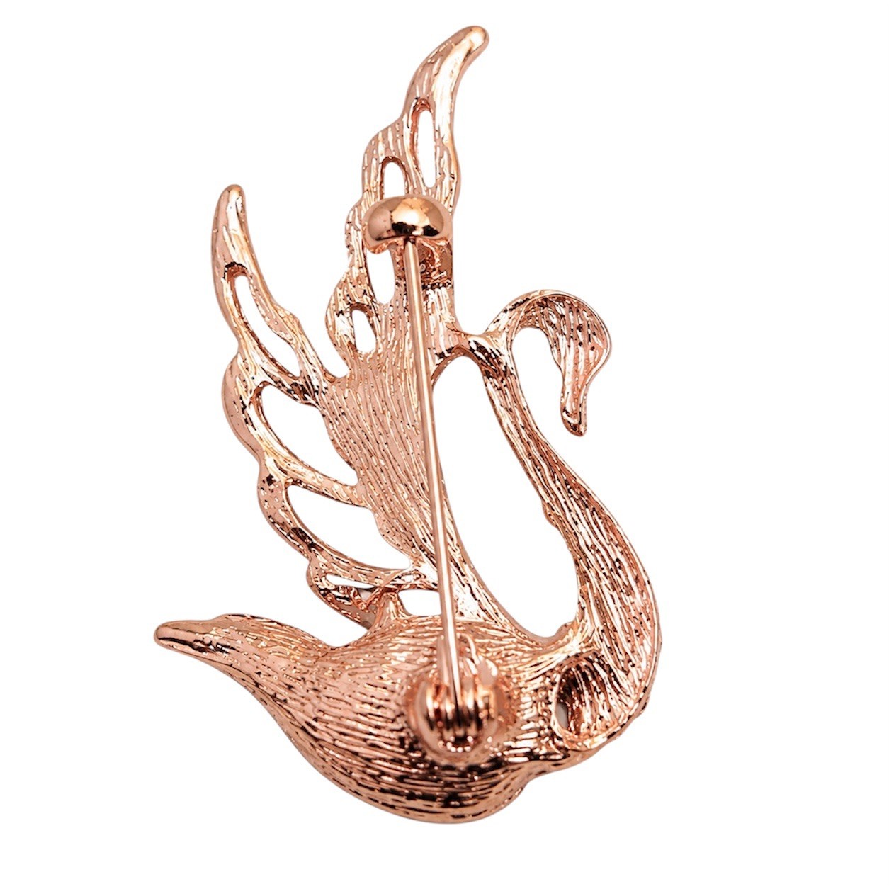 Elegant Crystal Swan Brooch Rose Gold Plated With Sparkling Rhinestones