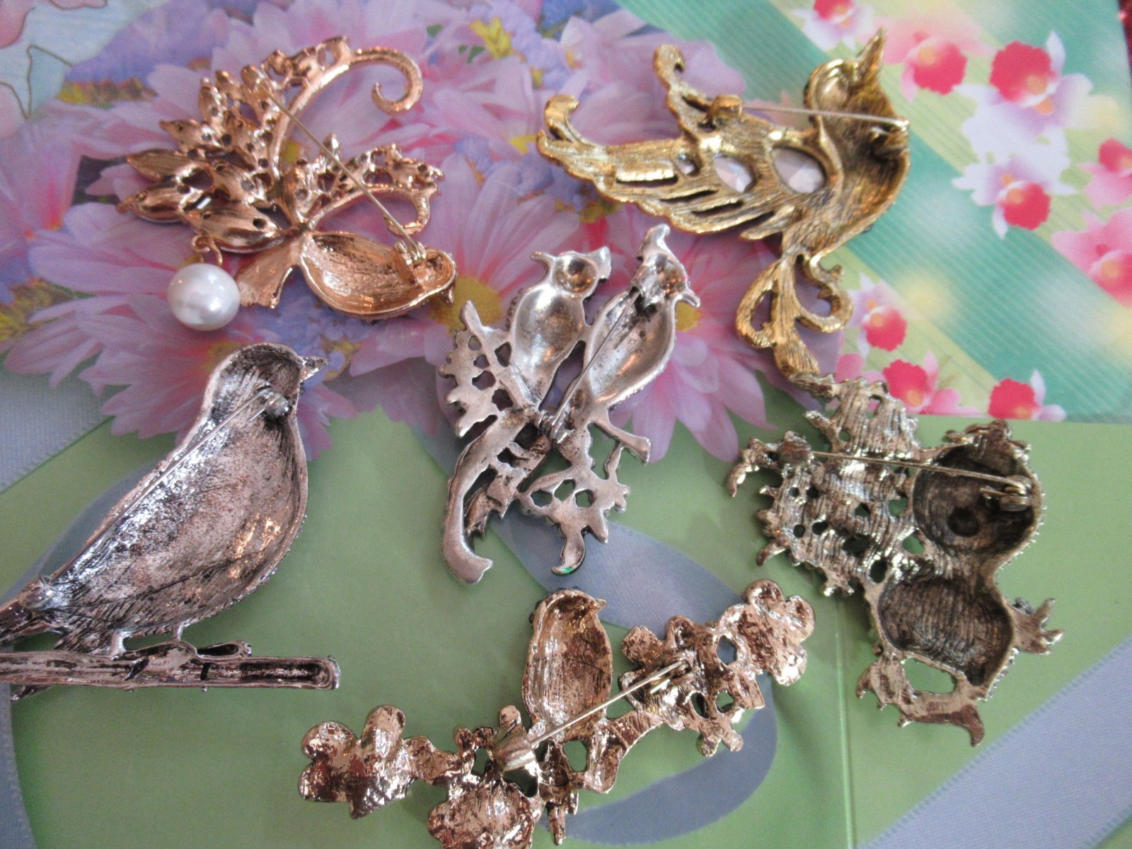 Statement LARGE Brooch BIRDS Large Rhinestone Crystal Enamel NEW