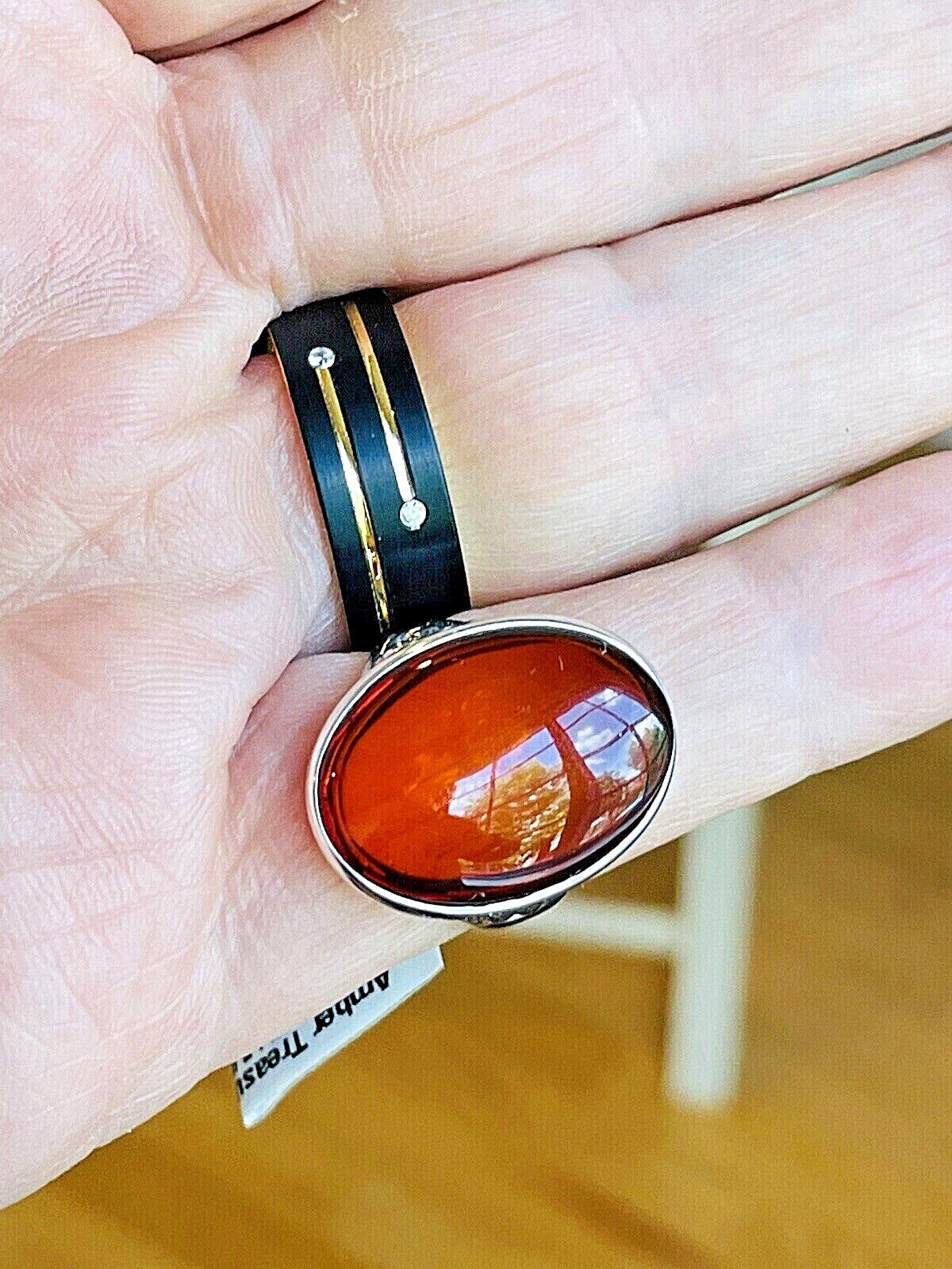 Genuine Baltic Amber Cherry Cognac Color Ring Size 7,5 Egg Yolk Butterscotch