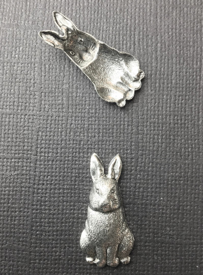 42134 2 Pc Matte Silver Oxidized Rabbit Brass Jewelry Finding