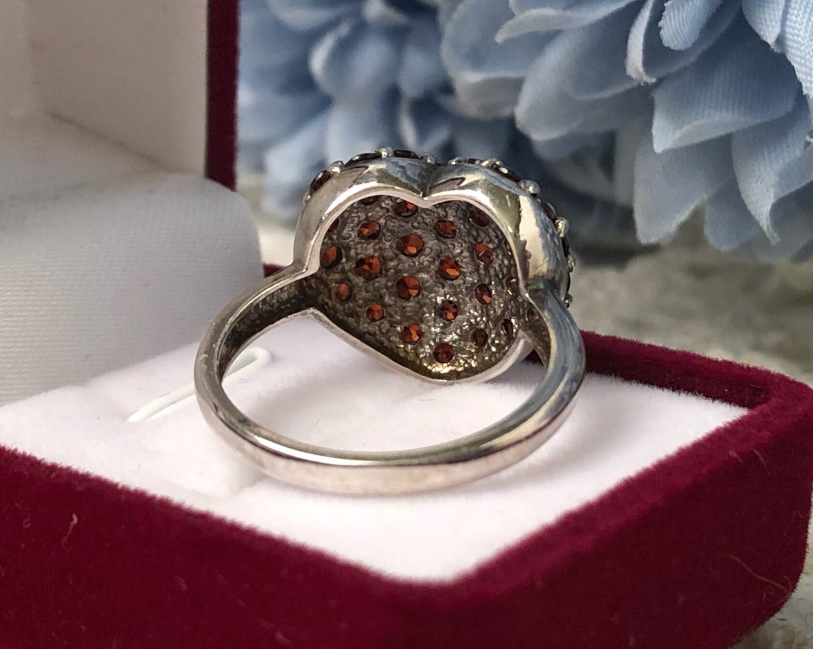 Rare Estate Vintage Ring Sterling Silver 925 Natural Czech Garnet Stone Size 6.5