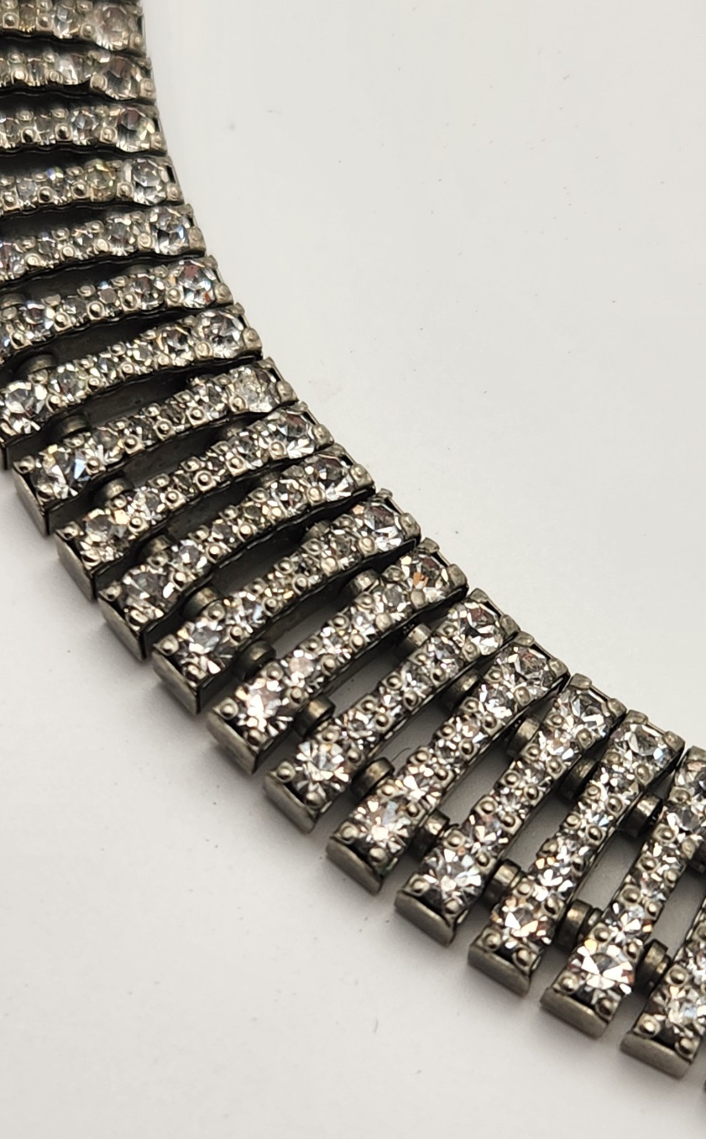 Vintage Rhinestone Choker Necklace Bracelet Set Clear Crystal Collar Bridal 16″