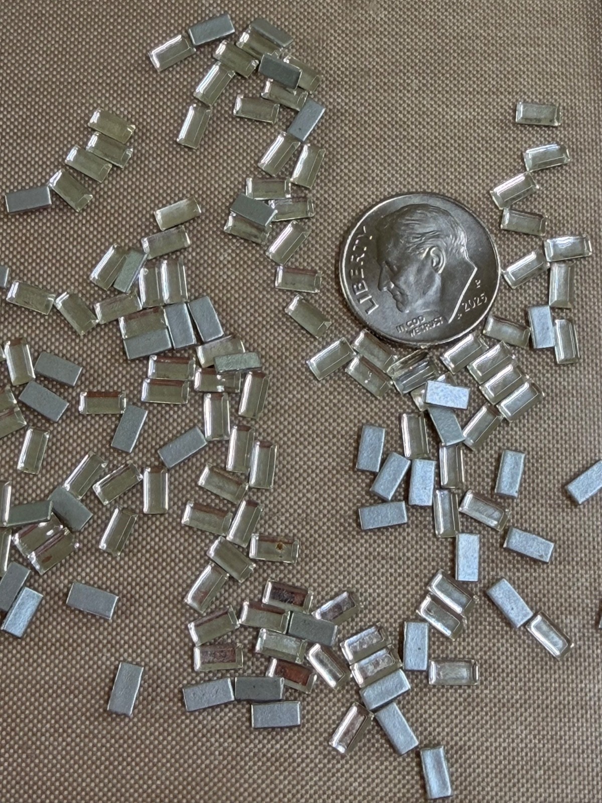 250 Rectangular Vintage Crystal Rhinestones 5×2.5mm Silver Foil Flat Back NOS
