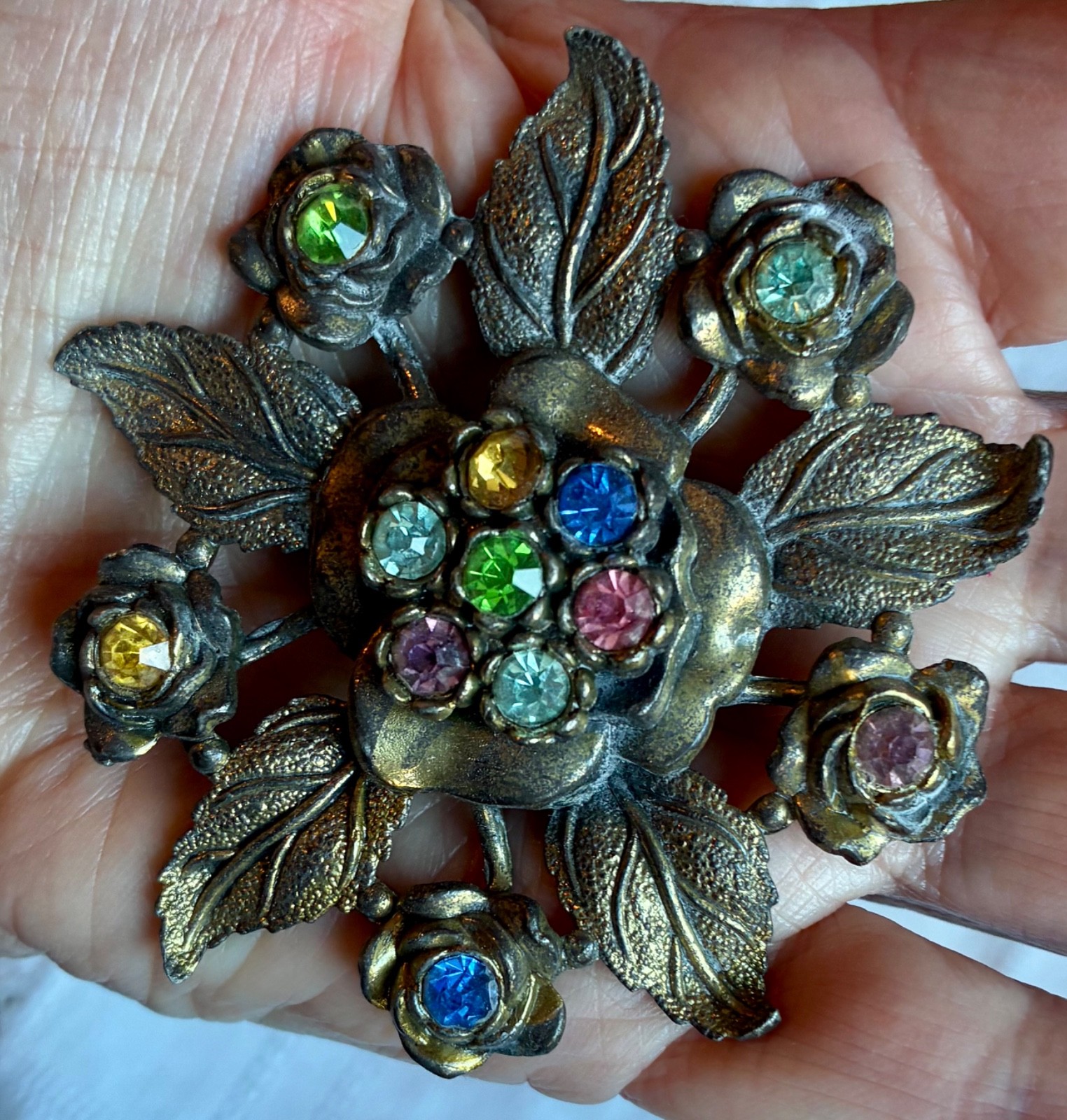 Antique brooch signed LN/25, Little Nemo, unknown metal w/pastel PRICE REDUCED