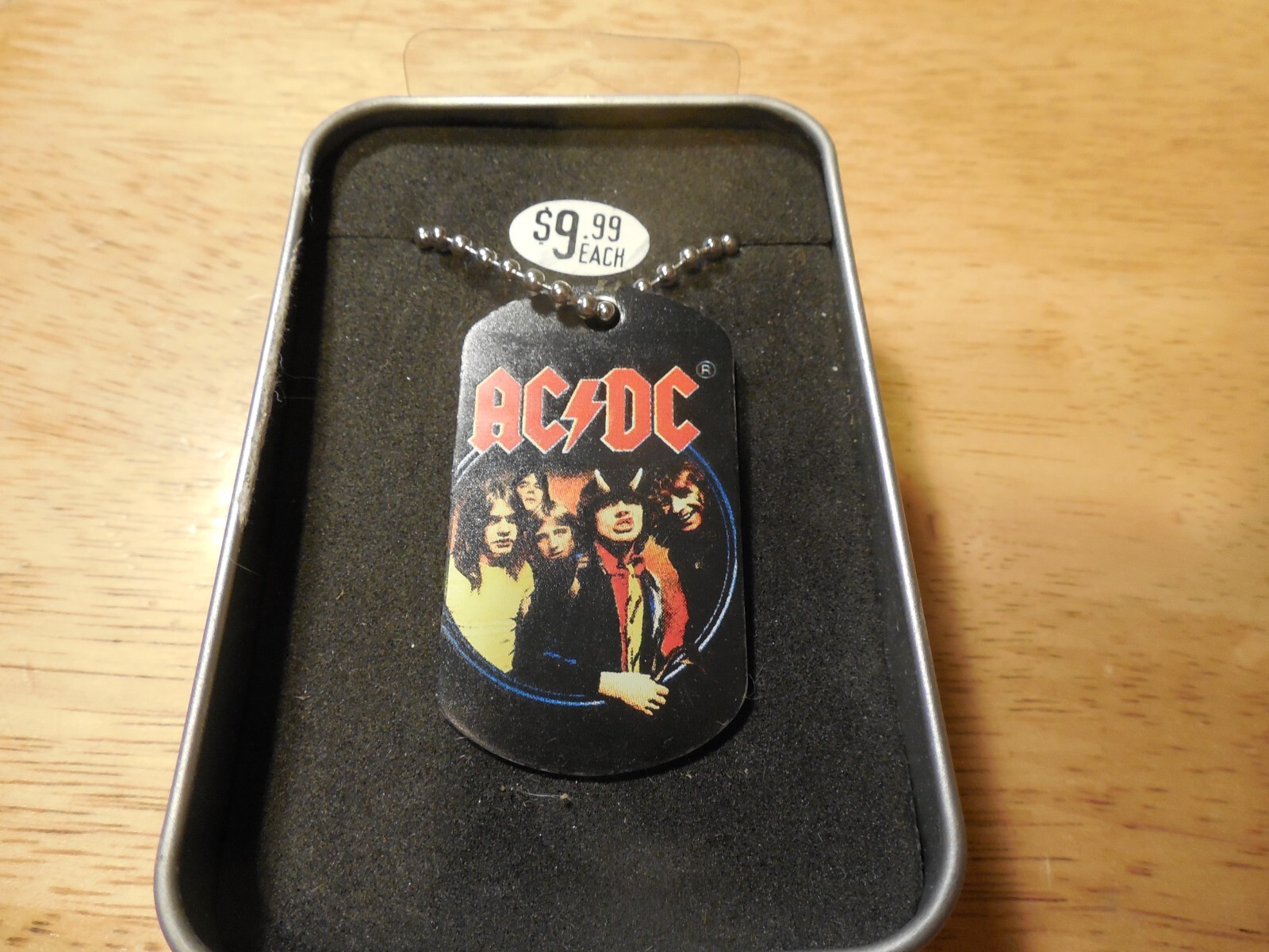 ACDC Dog Tag On Steel Ball Chain 2006 Presse with metal box Unused New AC/DC