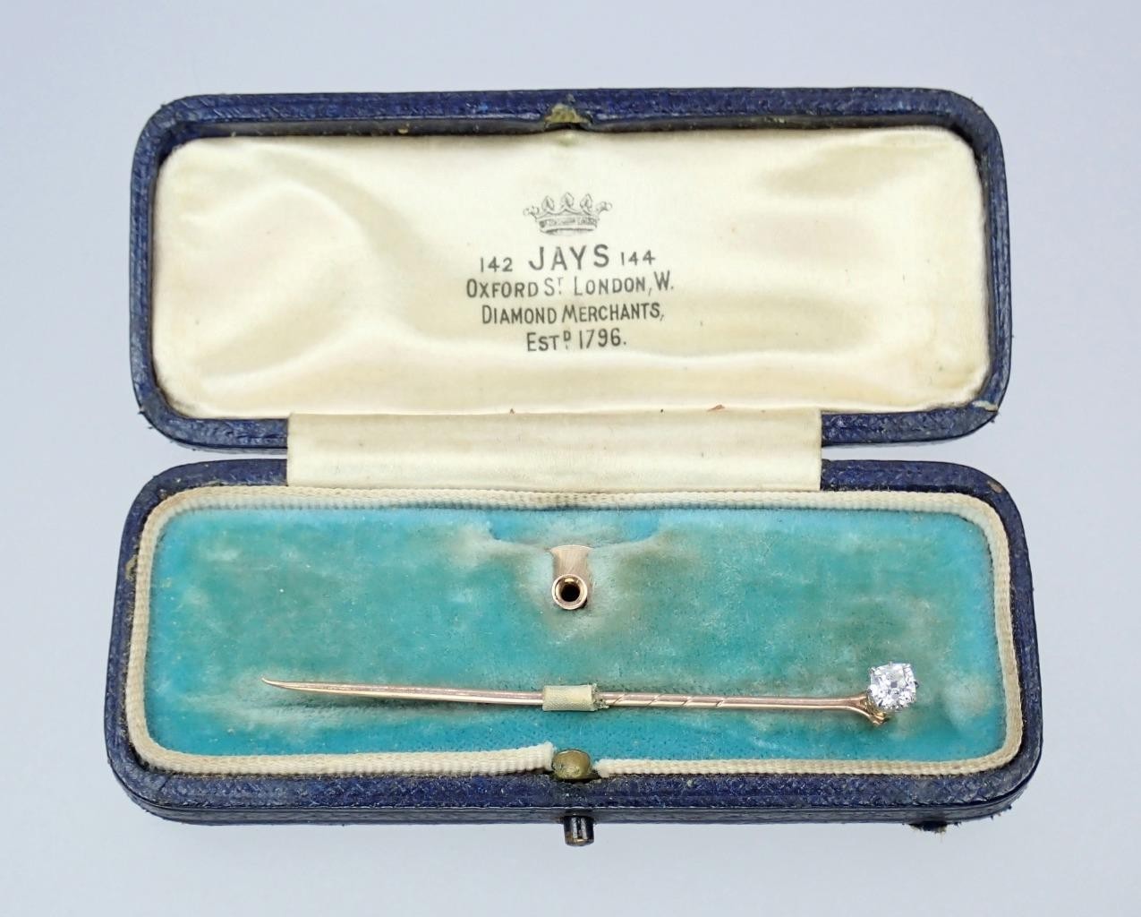 Pretty Antique Victorian 12K Gold Old Mine Cut Diamond Collar Stud Stick Pin Box