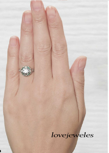 Art Deco Vintage 3CT Round Lab-Created Diamond Engagement Ring 14K White Gold FN