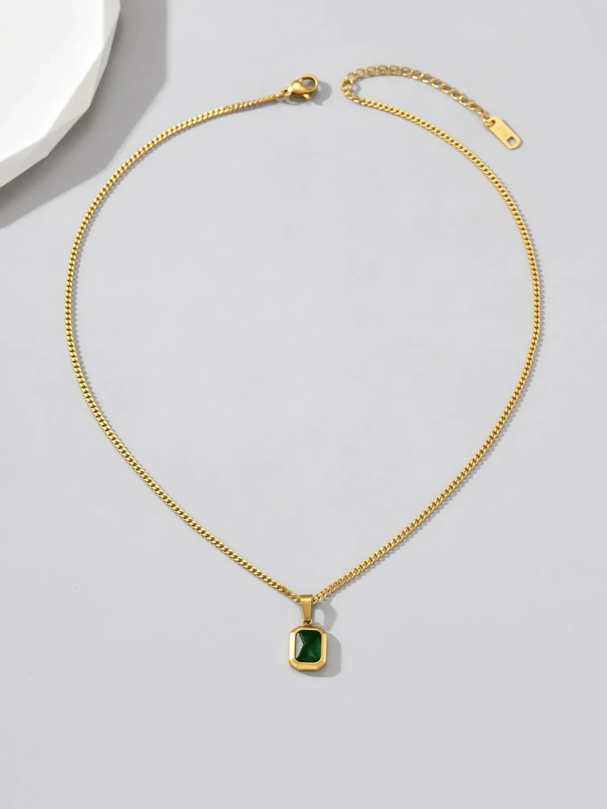 Vintage Green Rhinestone Necklace Gold Stainless Steel Women Gift