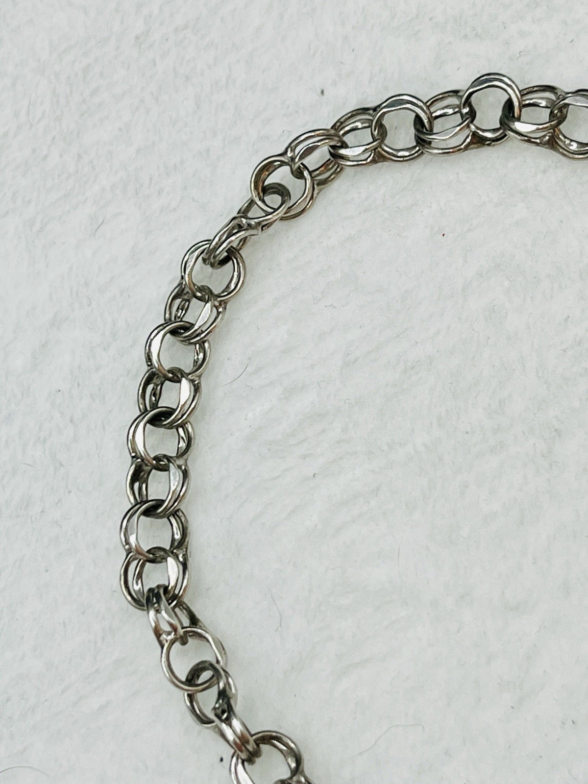 Vintage Sterling Silver Starter Charm Bracelet 6mm Double Link Chain 7.25”