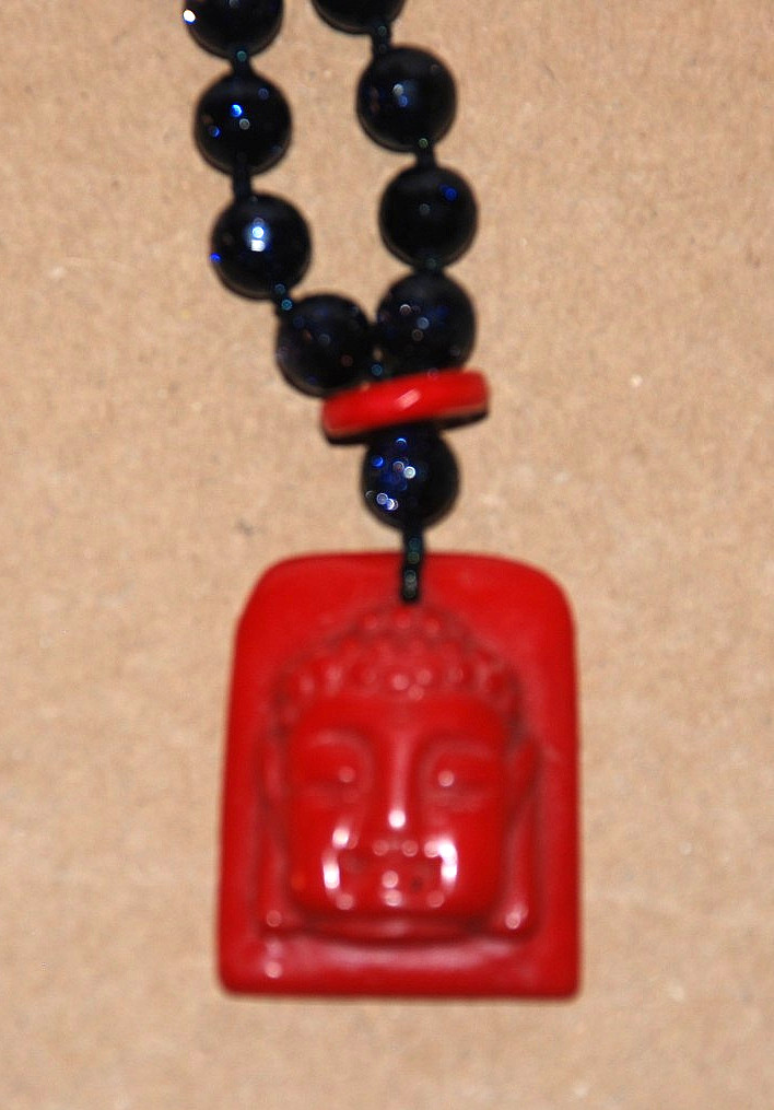 Blue Goldstone Coral Budda Choker Necklace Women’s Jewelry JOI N120 Vintage 1987